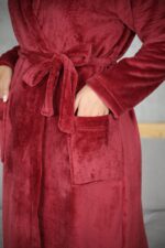 PYJAMA FEMME 3 P CHEMISE +PANTALON UNI +RB POLAIRE BORDEAU – Image 2