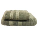 ENSEMBLE EPONGE BOUCLE DRAP 100X160+SERV 50X90 ALIX VERT MILITAIRE