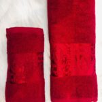 ENSEMBLE  EPONGE BOUCLE BAROQUE 100*160+SERV 50*90 ROUGE