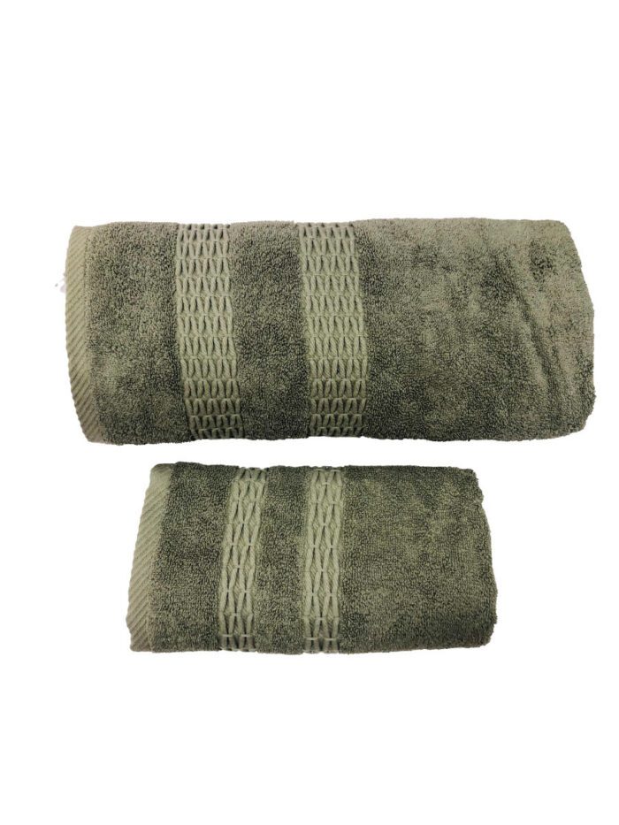 ENSEMBLE EPONGE BOUCLE DRAP 100X160+SERV 50X90 ALIX VERT MILITAIRE – Image 2