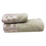 ENSEMBLE  EPONGE VELOUR CERCLE 100*160+SERV 50*90 GREIGE