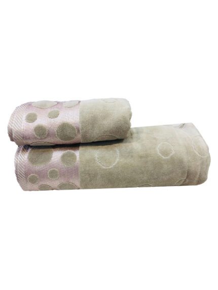 ENSEMBLE  EPONGE VELOUR CERCLE 100*160+SERV 50*90 GREIGE