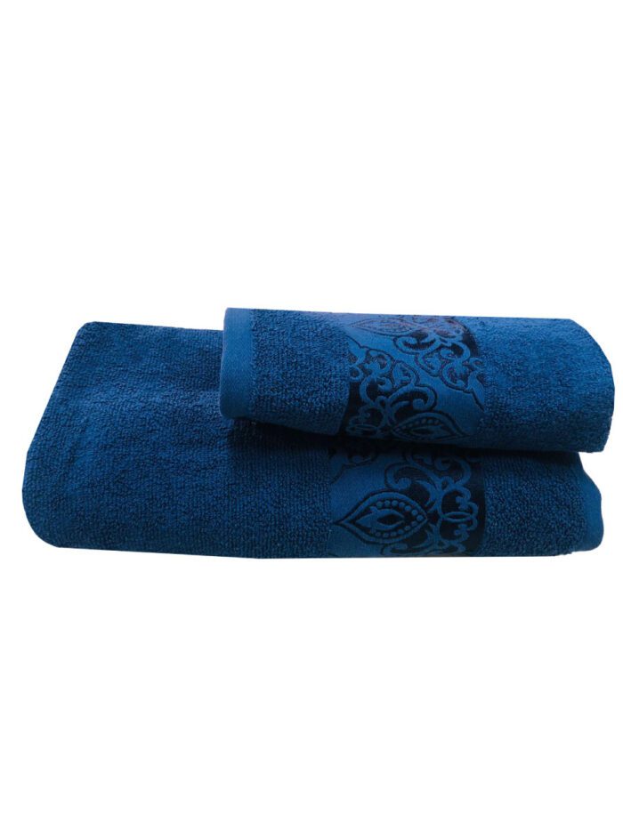 ENSEMBLE  EPONGE BOUCLE BAROQUE 100*160+SERV 50*90 BLEU – Image 2