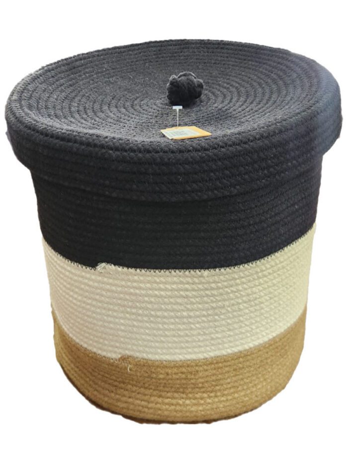 PANIER AVEC COUVERCLE 30/H30 CM EN JUTE – Image 2