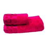 ENSEMBLE  EPONGE VELOUR CERCLE 100*160+SERV 50*90 ROSE FUSHIA