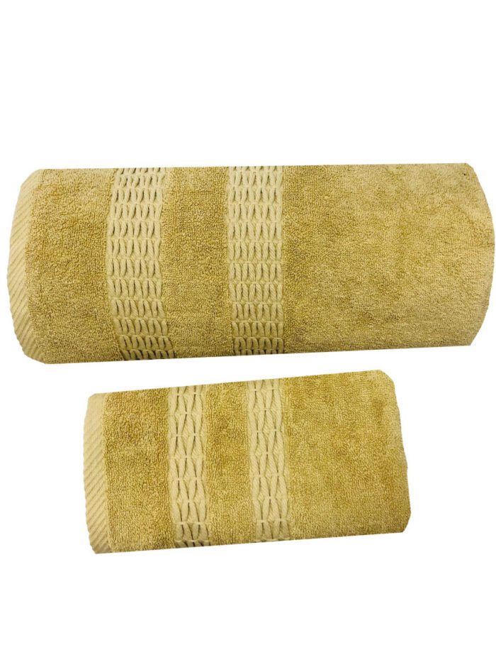 ENSEMBLE EPONGE BOUCLE DRAP 100X160+SERV 50X90 ALIX JAUNE AMBRE – Image 2