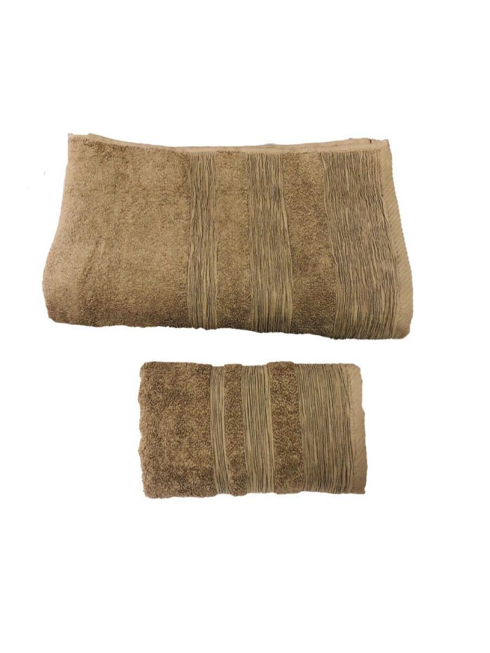 ENSEMBLE EPONGE BOUCLE DRAP 100X160+SERV 50X90 SILENE CARAMEL – Image 2