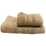 ENSEMBLE EPONGE BOUCLE DRAP 100X160+SERV 50X90 SILENE CARAMEL