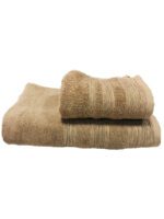 ENSEMBLE EPONGE BOUCLE DRAP 100X160+SERV 50X90 SILENE CARAMEL