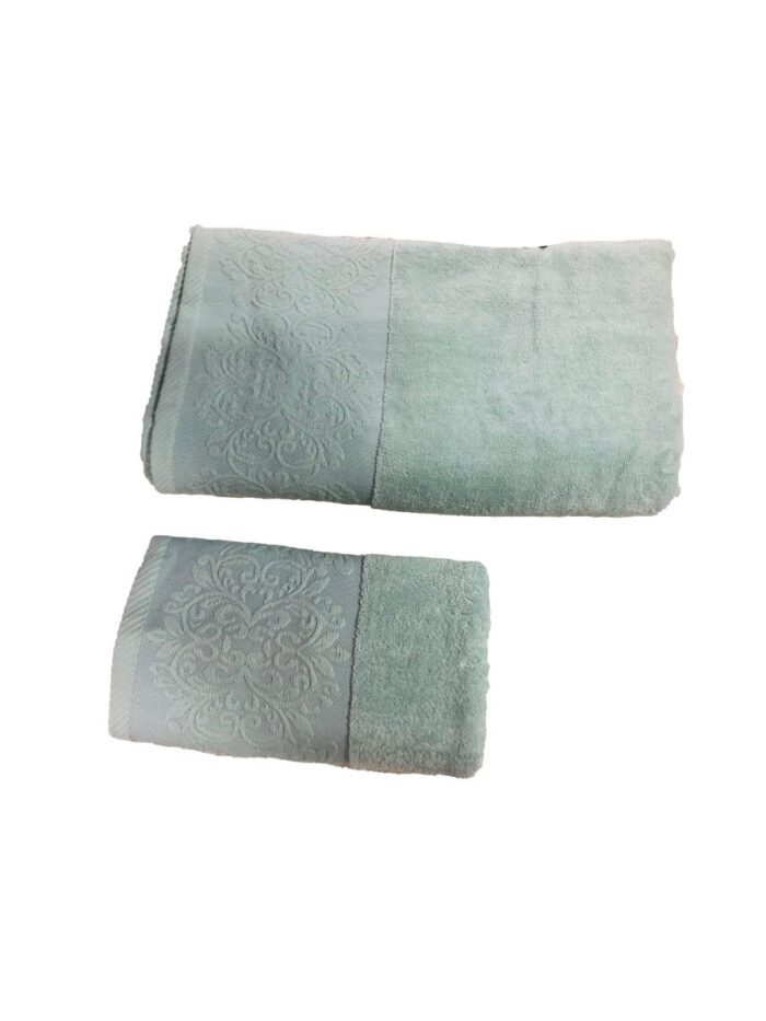 ENS EPONGE VELOUR JULYA DIAG 100*160+SERV 50*90 VERT D EDAU – Image 2