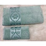 ENSEMBLE EPONGE VELOUR DRAP 100X160+SERV 50X90 FOREVER VERT D EAU…