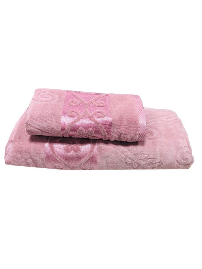 ENSEMBLE EPONGE VELOUR DRAP 100X160+SERV 50X90 FOREVER ROSE MAUVE – Image 2