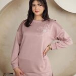 SET FEMME PULL LONG AVEC FLEUR BRODEE
