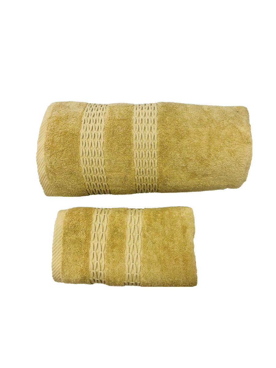 5-9.jpg ENSEMBLE EPONGE BOUCLE DRAP 100X160+SERV 50X90 ALIX JAUNE AMBRE – Image 1