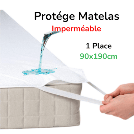 PROTEGE MATELAS PLAT 1 place 90X190 CM  IMPERMEABLE BLANC