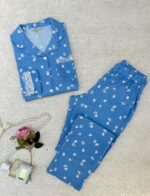 Pyjama  bleu fleuri avec Dentelle discrète – Image 2