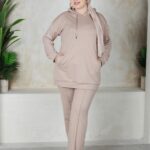 JOGGING FEMME SWEAT LONG AVEC CAPUCHE BEIGE