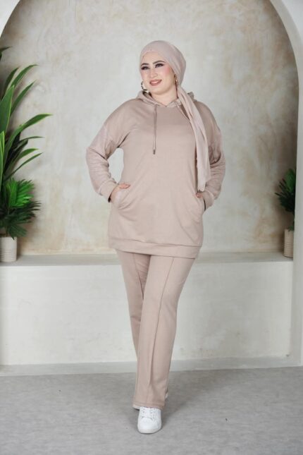 JOGGING FEMME SWEAT LONG AVEC CAPUCHE BEIGE