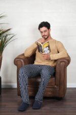 PYJAMA HOMME PULL MANCHES LONGUES CAMEL PANT IMPRIME RAYE – Image 2