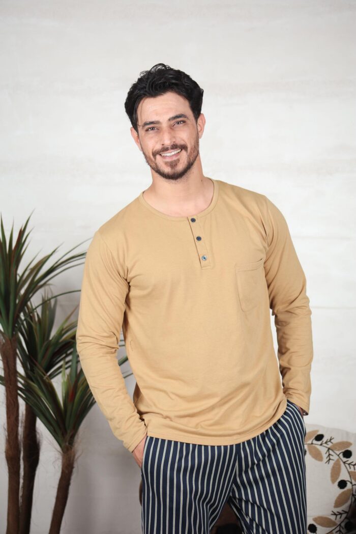 PYJAMA HOMME PULL MANCHES LONGUES CAMEL PANT IMPRIME RAYE – Image 3
