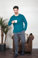 PYJAMA HOMME PULL MANCHES LONGUES VERT PANT IMPRIME – Image 3