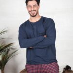 PYJAMA HOMME PULL ML MARINE PANT IMP CARREAUX  ROUGE