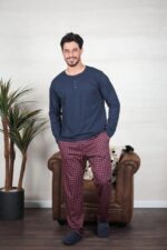 PYJAMA HOMME PULL ML MARINE PANT IMP CARREAUX  ROUGE – Image 3