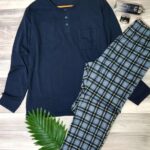 PYJAMA HOMME PULL MANCHES LONGUES BLEU