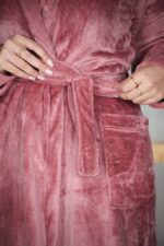 PYJAMA FEMME 3 P CHEMISE +PANTALON UNI +RB POLAIRE VIEUX ROSE – Image 3