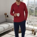 PYJAMA HOMME PULL MANCHES LONGUES BORDEAU