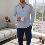 PYJAMA HOMME PULL MANCHES LONGUES CIEL