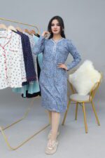 PYJAMA ROBE DE NUIT 4 BOUTONS 100 % COTON BLEU IMPRIME – Image 2