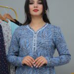 PYJAMA ROBE DE NUIT 4 BOUTONS 100 % COTON BLEU IMPRIME