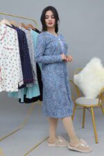 PYJAMA ROBE DE NUIT 4 BOUTONS 100 % COTON BLEU IMPRIME – Image 3