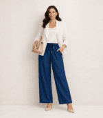 Pantalon large en denim bleu femme