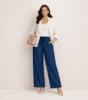 Pantalon large en denim bleu femme