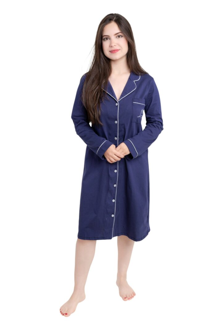PYJAMA ROBE CHEMISE 100 % Coton MARINE – Image 2