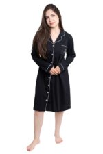 PYJAMA ROBE CHEMISE 100 % Coton NOIR – Image 2