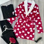 PYJAMA FEMME PULL +PANTALON UNI +RB POLAIRE ROUGE
