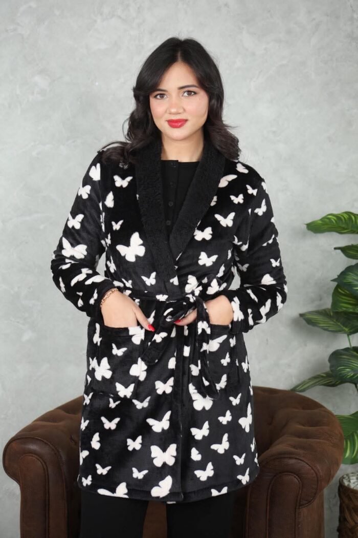 PYJAMA FEMME PULL +PANTALON UNI +RB POLAIRE NOIR – Image 5