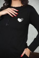 PYJAMA FEMME PULL +PANTALON UNI +RB POLAIRE NOIR – Image 4