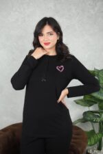 PYJAMA FEMME PULL +PANTALON UNI +RB POLAIRE NOIR – Image 3