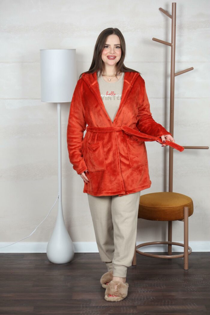 PYJAMA FEMME 3P POLAIRE ORANGE – Image 2