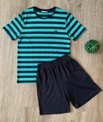 Pyjama rayé turquoise & short noir – Image 2