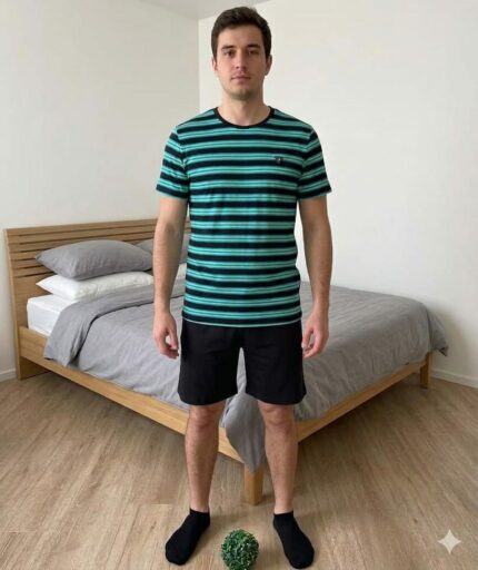 Pyjama rayé turquoise & short noir