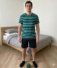 Pyjama rayé turquoise & short noir