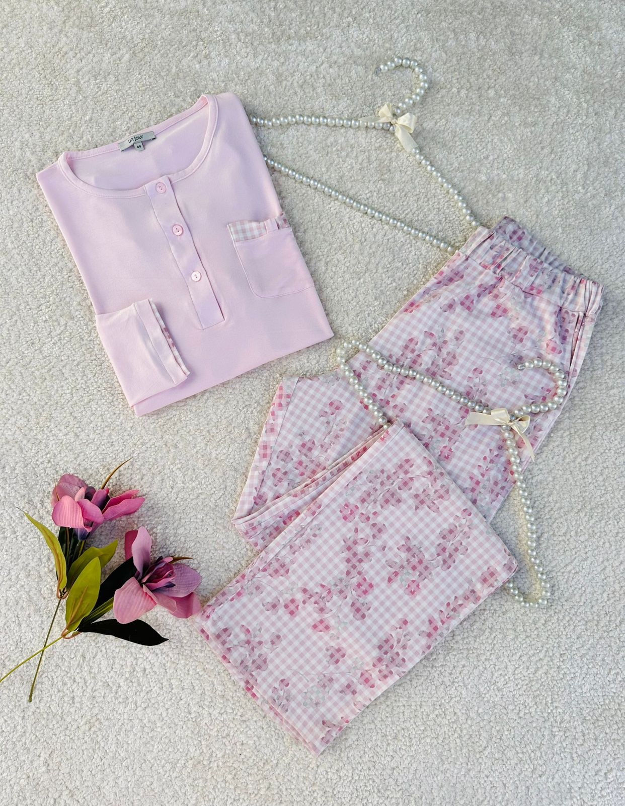 fftt.jpeg PYJAMA FEMME PULL A BOUTON +PANTALON IMPRIME – Image 1