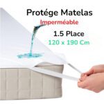 PROTEGE MATELAS PLAT 1.5 places 120X190 CM  IMPERMEABLE BLANC