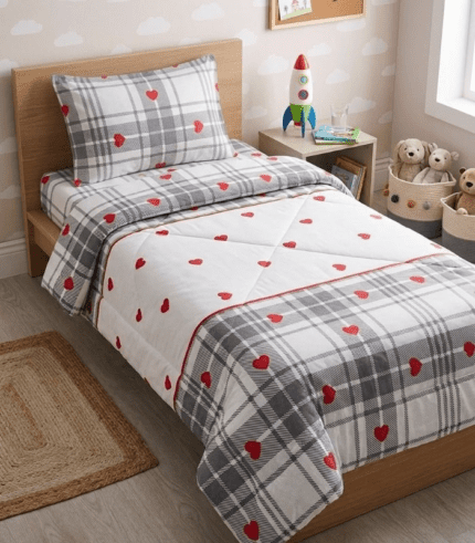 COUETTE UNE PLACE COTON COEUR 145X 235 CM + TAIE