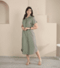 Robe chemise midi vert olive clair femme